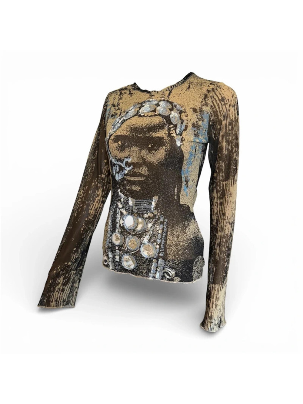 Vintage Mexx Portrait Mesh Top European Jean Paul Gaultier Style Y2K